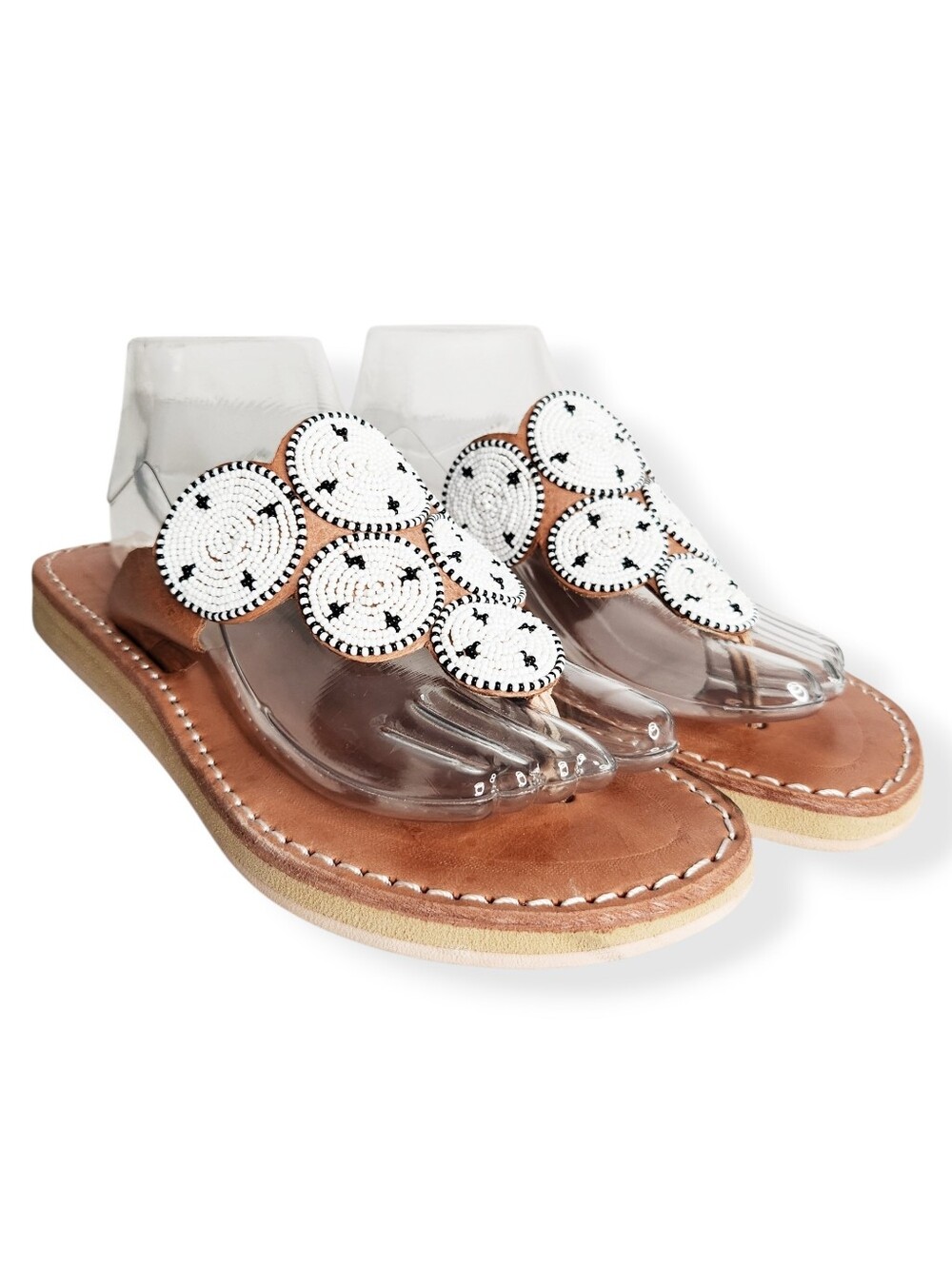 Laidback London Pemba White Beaded Slip On Leather Thong Sandals Women's Size 40